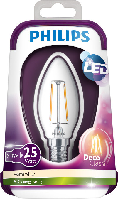 Philips LEDbulb Filament 2.3-25W E14 WW B35 CL