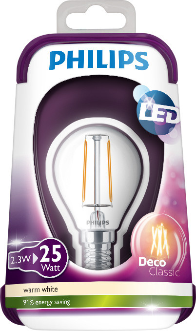 Philips LEDbulb Filament 2.3-25W E14 WW P45 CL