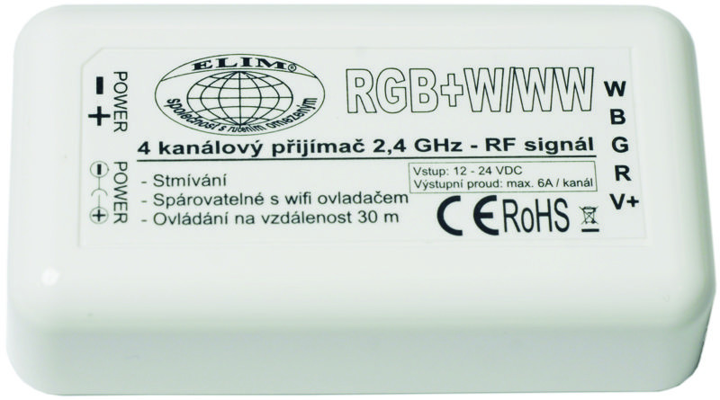 RGB-přijímač RGBW/WW-4x6A-RF-4 kanály